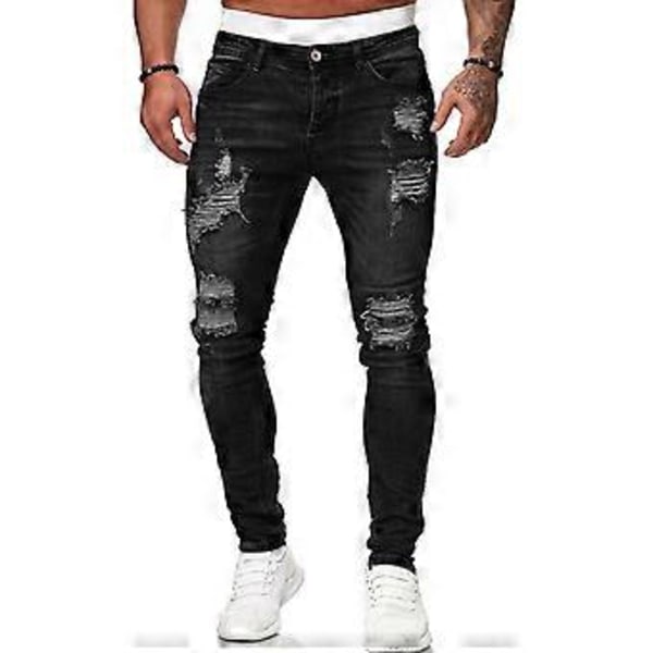 Herre Rippeds Distresseds Destroyeds Straight Slim Fit Denims Bukser Mode Casual Skinnys Jeans Rippeds Jeans Gaver Sort XL Black XL