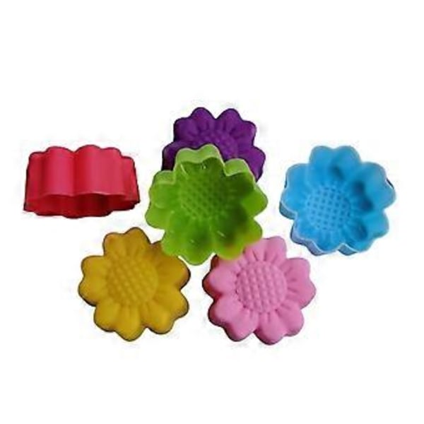 6-pak kageforme, farverige bageforme, blomsterformede, delikate silikonebageforme, perfekte til familiesammenkomster little daisy