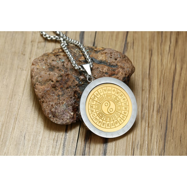 Uskonnollinen miesten Tai Chi Yin Yang -pyörivä riipus Bagua kahdeksan diagrammin talisman kaulakoru