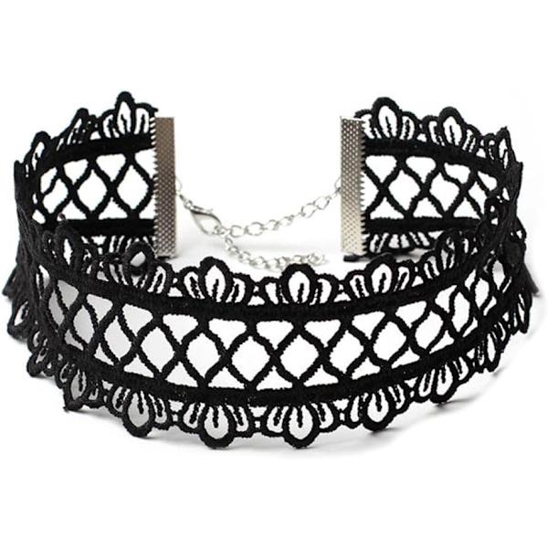 Sort Gotisk Hul Blonder Choker Halskæde Bred Blonder Halskæde Kæde