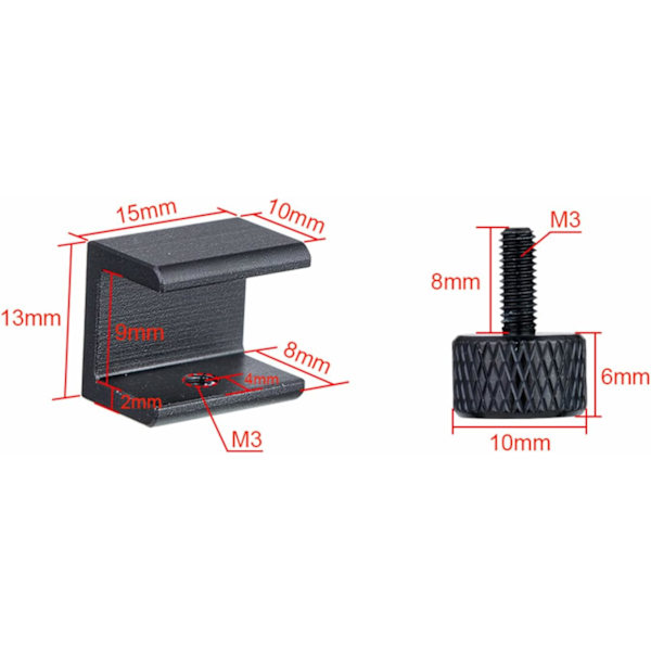 4 stk. glaspladeclips i aluminiumlegering til 3D-printer