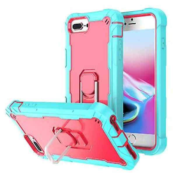 PC + Gummiskal för iPhone 8 Plus / 7 Plus Mint Green   Rose Red