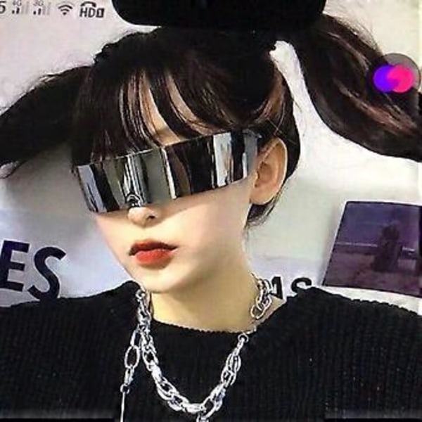 80'er Futuristic Cyclops Cyberpunk Visir Solbriller med Halvgennemsigtig Spejllinse