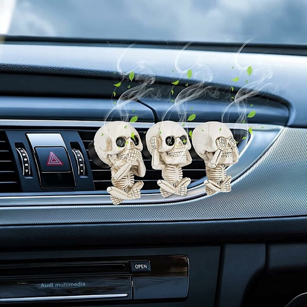 Bilindretning Duftpind Diffuser, 3stk Skull Trio Statue, Aromaterapi Diffuser, til Hjemmeindretning, Bil, Have (3)