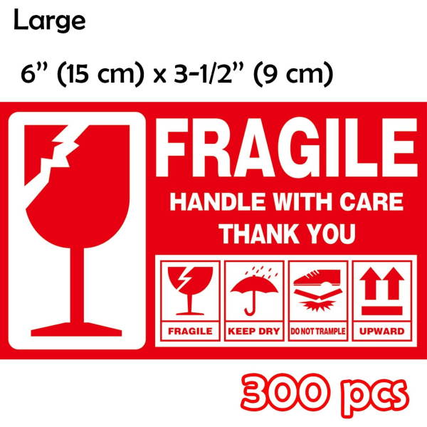Fragile-mærker 300 stk., (6\" X 3?\") Store Fragile Håndter med Forsigtighed
