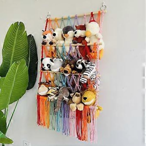 Kosedyr Leketøy Nett Hengekøye Vegghengt Organizer 3-Lags Design Enkel å Installere Utstilling Plysj MultiColor