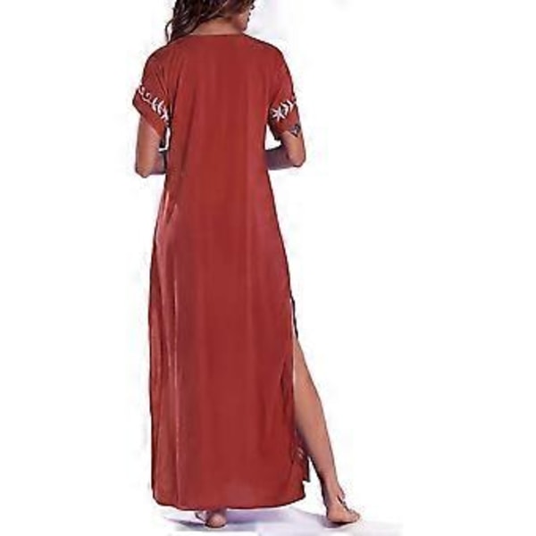 Dame Broderi Kortærmet Bikini Badedragt Cover Up Side Split Strandkjole (style1514)