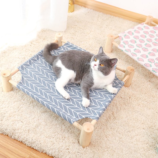 1 set (grå bakgrund) Massivt trä Canvas Husdjurssäng Hund Säng Katt Säng