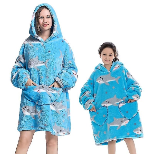 Vinter Sherpa filt Plysch Fleece Familj Matchande Hoodie Girl Sweatshirt Avocado Homewear.MenSize.shark