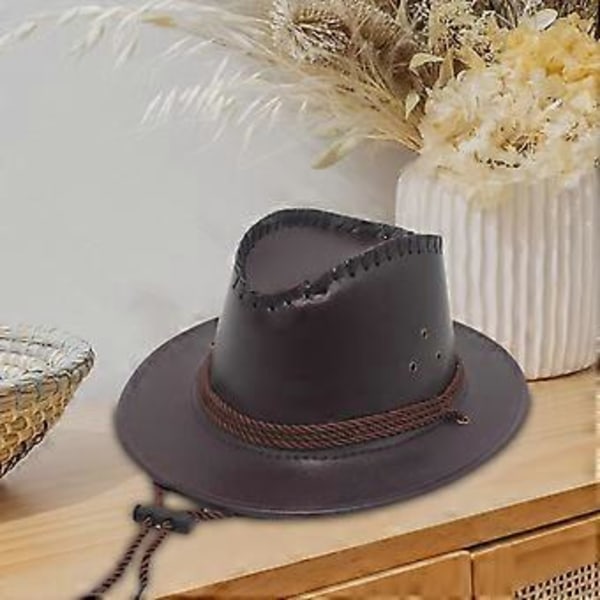 Western Cowboy Hatt Solhatt Läder för Kostymtillbehör Semester Utomhus Camping (röd)