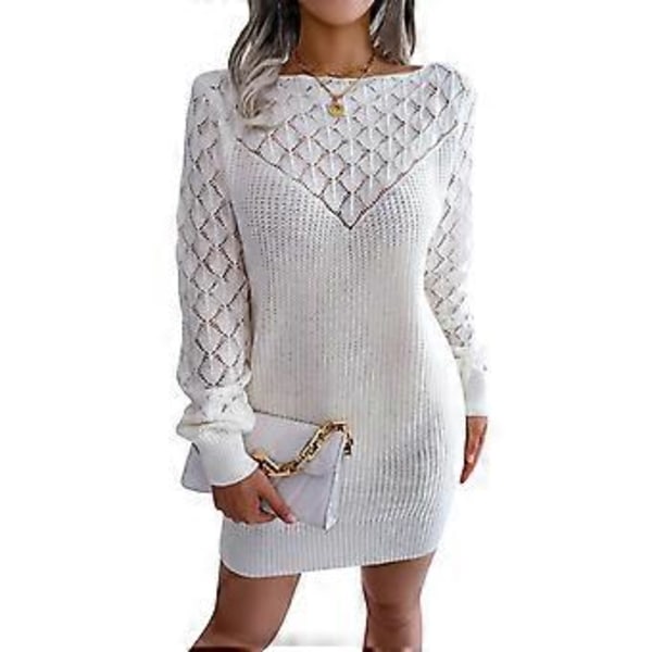 Bodycon Tröjklänning Off Shoulder Utskuren Mini Lykta Långärmad Pullover Stickade Klänningar för Kvinnor