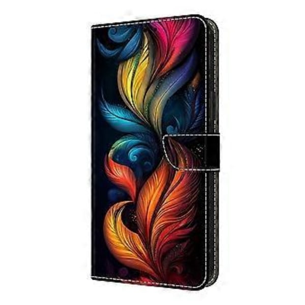 Samsung Galaxy S25 Edge nahkakotelo, kuvioitu, lompakko, jalusta, läppäpuhelimen suojus Colorful Feathers
