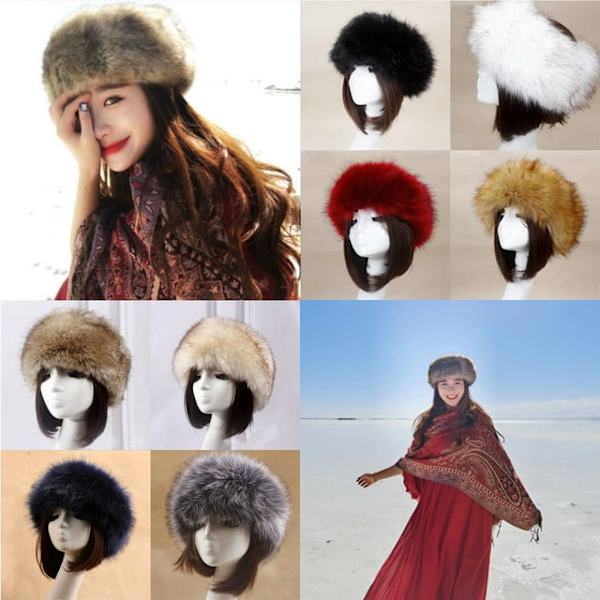 Kvinners russiske tykke fluffy lue, falsk pels pannebånd lue, vinter w