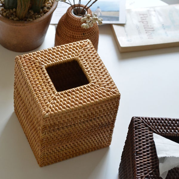 1pc (Natural) Nature Woven Rattan Tissue Box for Home, Office and