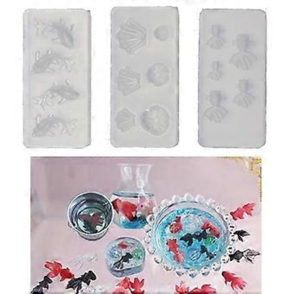 3 stk. Gullfisk Lotusblad Halskjede Silikonformer Egnet for Epoxy Resin DIY Håndverk Øredobber Anheng Smykkefremstilling Hvit