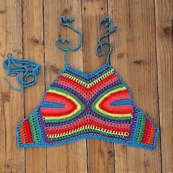 Naisten virkattu halterneck-uimapukutoppi säädettävillä nauhoilla, pehmustettu virkattu crop top säädettävällä selkänyörityksellä Keltainen M Yellow M