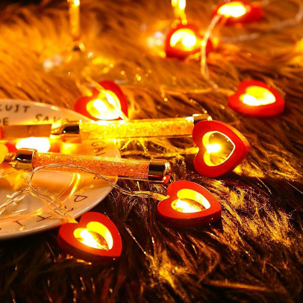 -20 LED-keijuketjuvalot Puiset ystävänpäivän sydänvalot