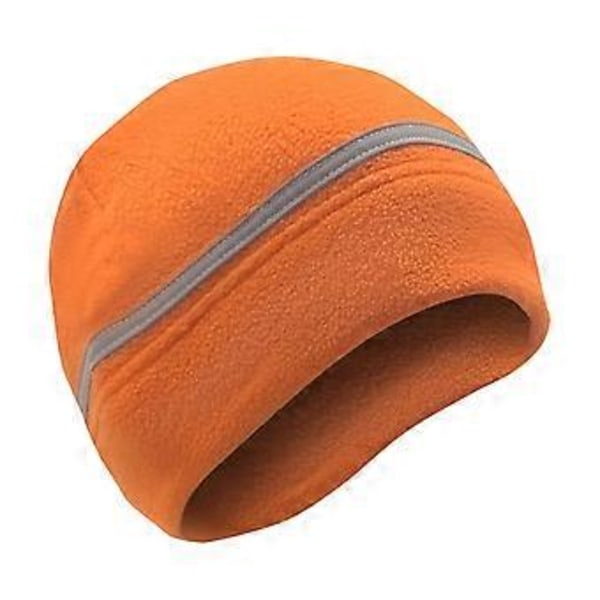 Reflekterande Fleece Mössa Vintermössa med Reflekterande Rand Fleece Tjock Skull Cap Säkerhetsmössa för Skidåkning Cykling Ridning Vandring (orange)