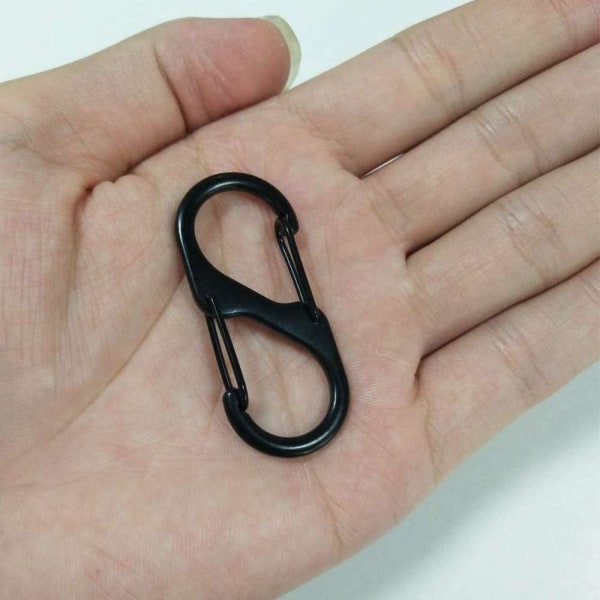 20 Stycken—Svarta Mini S-formade Karbinhakar Aluminiumlegering Cara