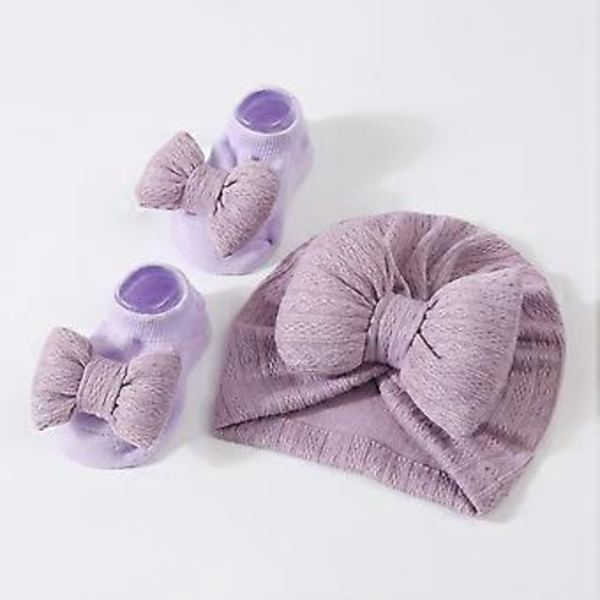 Baby Piger Sløjfe Hue Sokker Sæt Moderigtig Sløjfe Nyfødt Hue med Korte Strømper Trendy Tilbehør til Nyfødte Khaki Khaki