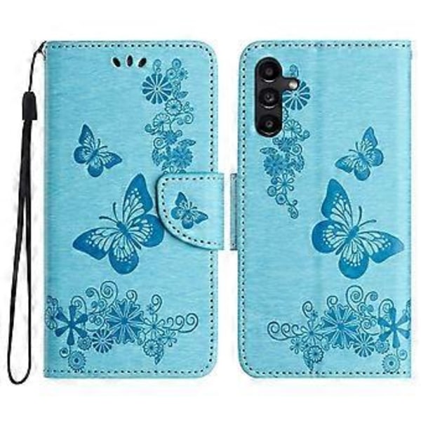 Fodral för Samsung Galaxy A05s 4G PU Läder Fjärilar Blomma Mobilskal Style E