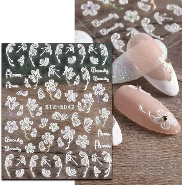 5D Nagelsticker Design Nageldekaler 4 Ark Nageldekaler Blomma A