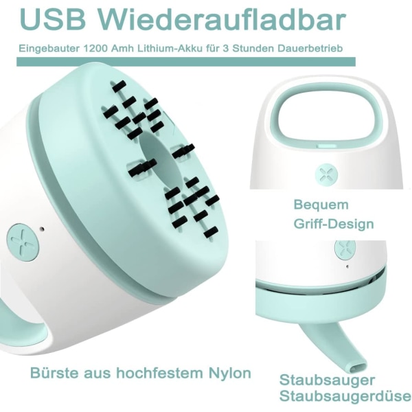 Blå mini skrivebordsstøvsuger, USB-lading, bærbar, trådløs