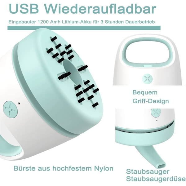 Blå mini skrivebordsstøvsuger, USB-opladning, bærbar, trådløs