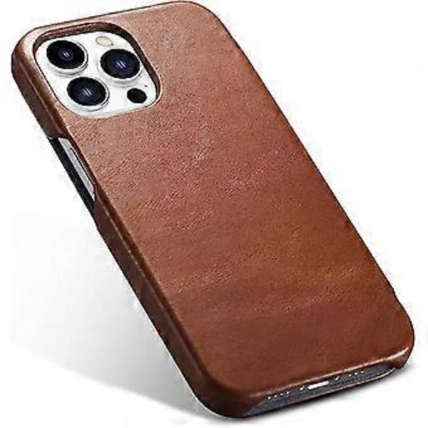 Läderfodral Kompatibelt med iPhone 13 Pro - Vintage Stil Äkta Läder Flip Folio Design Cover - Inbyggd Magnetisk Stängning - Brun