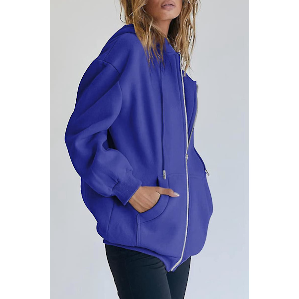 Kvinners glidelås hettegensere gensere klær tenåringsjente høst casual jakker med.XXL.blå