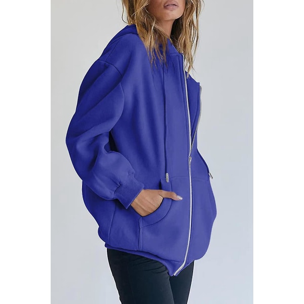 Kvinnors dragkedja upp huvtröjor sweatshirts kläder tonårsflicka höst casual jackor med.S.blå
