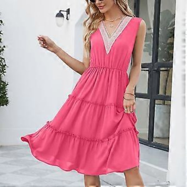 Sommerlig Daglig Elegant Kjole Ensfarvet Midi Kjoler Flydende Kant Ærmeløs Afslappet Ferie Stil Outfits til Kvinder Afslappet Sort XXL Black XXL