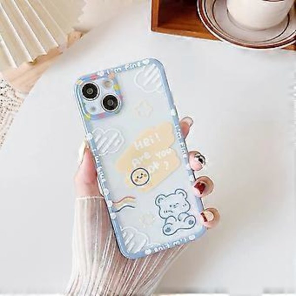 Tegneserie Sød Kawaii Bjørn Sky Bogstaver Klar Blød iPhone Case til Kvinder Piger (Klar, iPhone 11 Pro Max) D