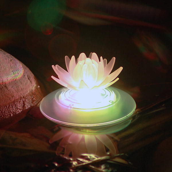 Flytende Solcelle Lotus Lys, Fargeskiftende Lilje Blomst Lys, Fl