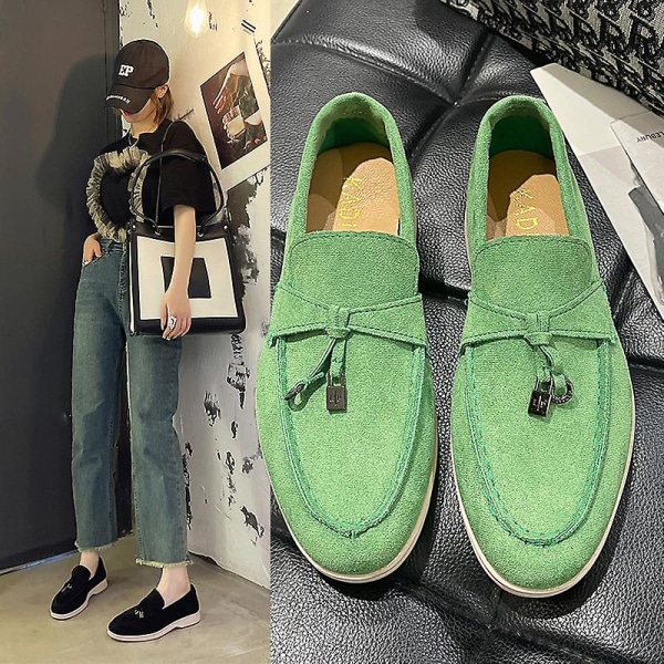 Sommar Pu Walk Skor Dam Loafers Causal Moccasin Lock Beanie Skor Bekväma Mjuka Sulor Platta Skor Plus Storlek.41.grön