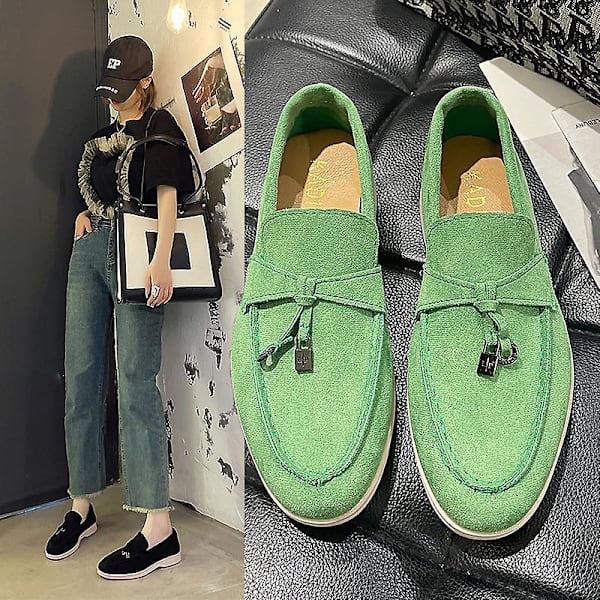 Sommer Pu Walk Sko Kvinder Loafers Causal Moccasin Lock Beanie Sko Komfortable Bløde Sål Flade Sko Plus Størrelse.38.grøn