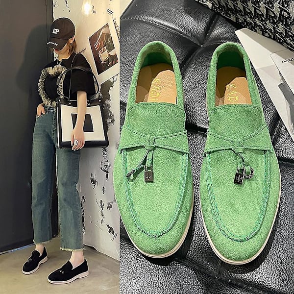 Sommer Pu Walk Sko Kvinder Loafers Causal Moccasin Lock Beanie Sko Komfortable Bløde Sål Flade Sko Plus Størrelse.39.grøn