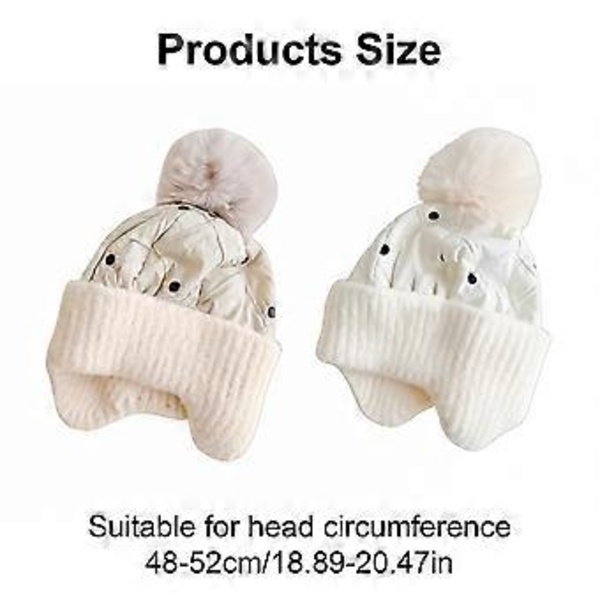 Tyylikkäät vauvan korvia suojaavat pipot liukumattomalla muotoilulla, unisex vauvan talvihattu korvasuojilla, pehmeät taaperon pipot, valkoinen White