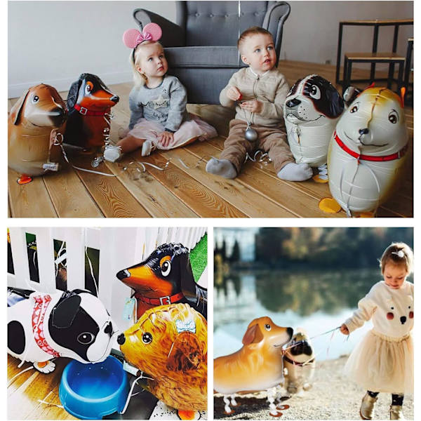 6 stk. Gådyr Balloner, Gå Ballon Hunde Ballon, Kæledyr