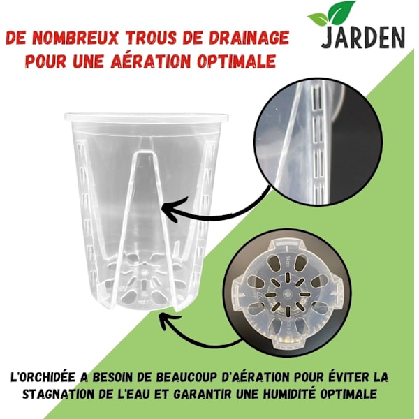 Sæt med 3 Orkidepotter i Transparent Hård Plast Diameter 16 cm