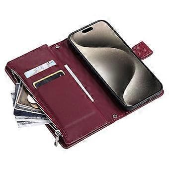 Style 012 til iPhone 14 Pro Max Etui Lynlås Flip Stødsikkert Læder Wallet Cover med Håndrem Style C