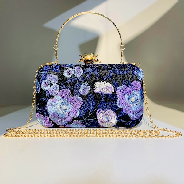 Vacker Handväska Clutch Väskor Präglad Broderi Blomma Påse Väska Handväska Kvällsväska Måste Ha Artikel för Kvinnor  Himmelsblå Blue