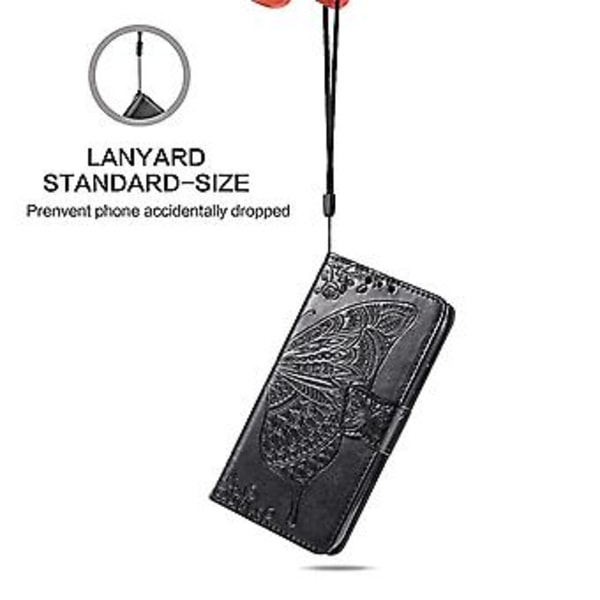 För Huawei Y5P 2020 Fjäril Kärlek Blomma Präglat Horisontellt Flip Läderfodral med Ställ / Kortplats / Plånbok / Snodd Black