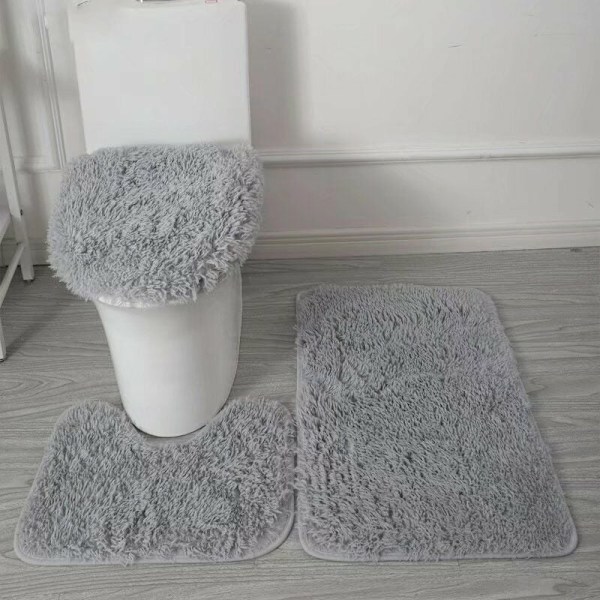 Kylpymattosetti, WC-mattosetti liukumaton Orb-matto, Kylpyhuoneen matto + WC-muotomatto + WC-kannen kansi (Harmaa)