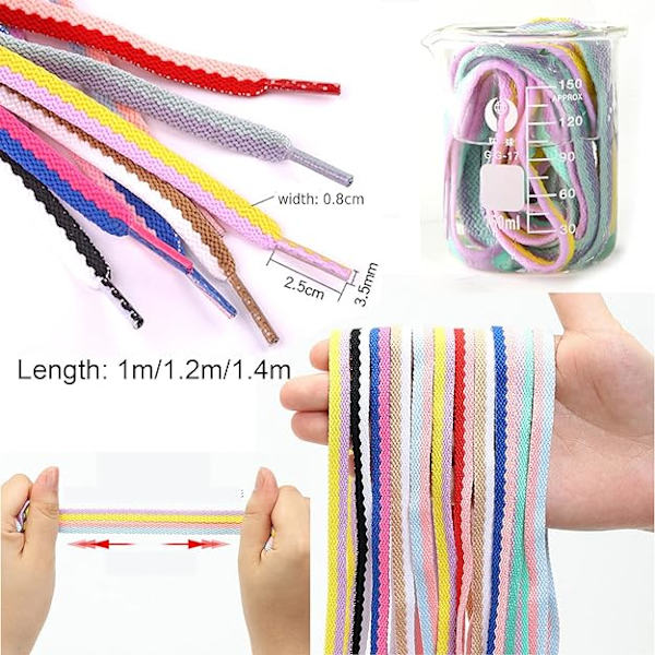 5 par med flate skolisser tie dyed (5 farger), 8mm * 1.2m