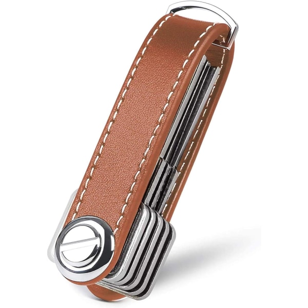 Brun - 1 lädernyckelring - Nyckelring för män - Avtagbar nyckel Ri