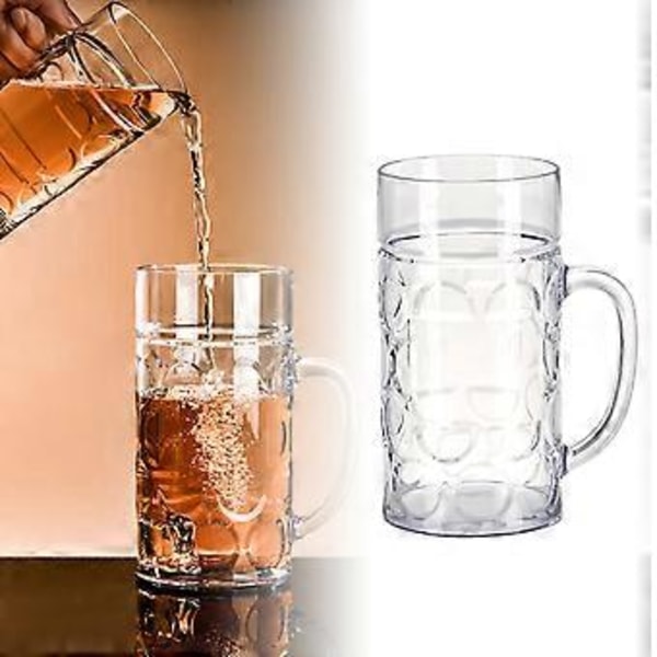 Uknuselig Plastikkølseidel Knusesikker Drikkekopp med Håndtak Melk Kaffe Vannkopper Gjenbrukbar Champagnekopp for Bar 1l
