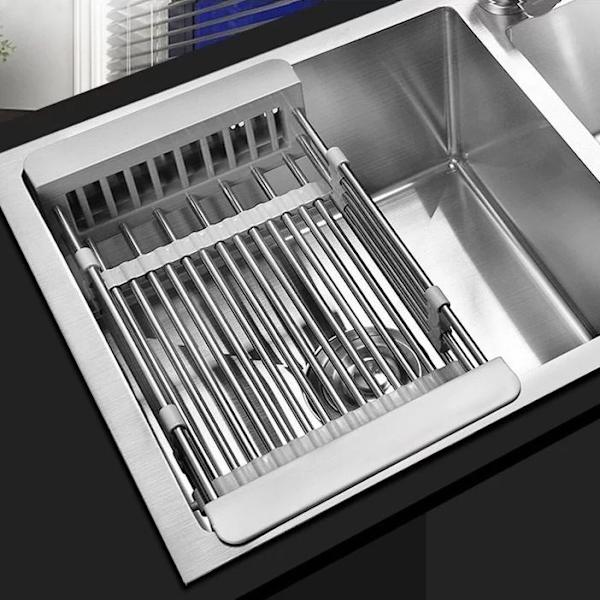 Grå - Retractable Dish Rack, Rostfritt Stål Dish Rack Over Sin