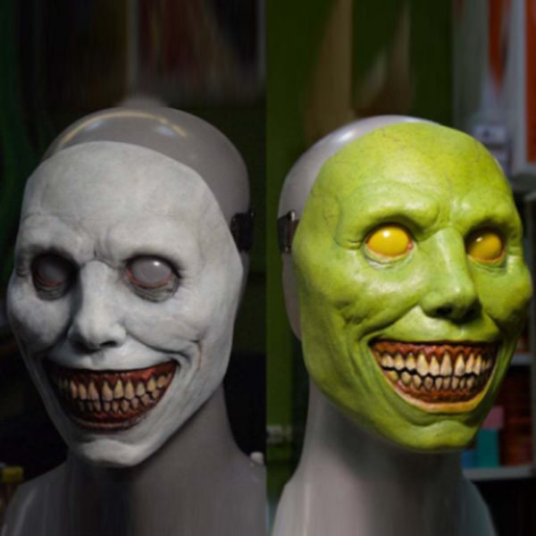 Halloween horror mask COS smile exorcism green eye latex mas