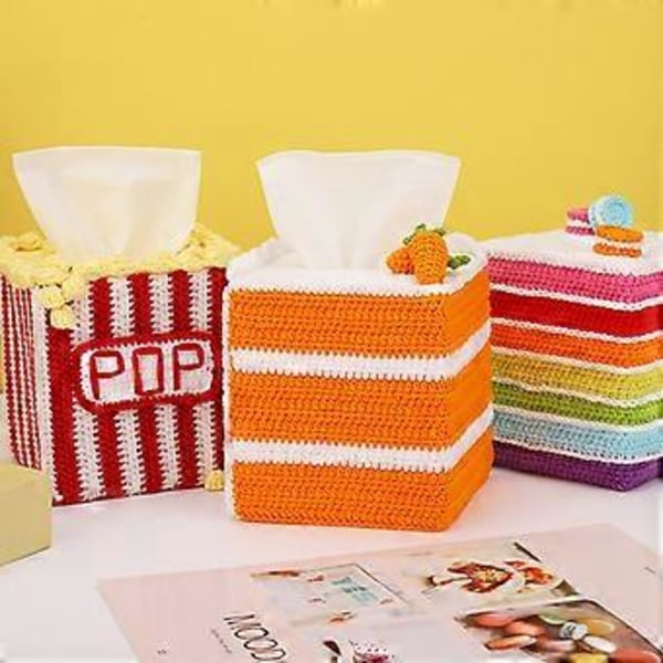 Virkningsset för pappersnäsdukslåda för barn, vuxna, nybörjare, inkluderar steg-för-steg-instruktioner, virknål, garn, stickningstillbehör carrot tissue box